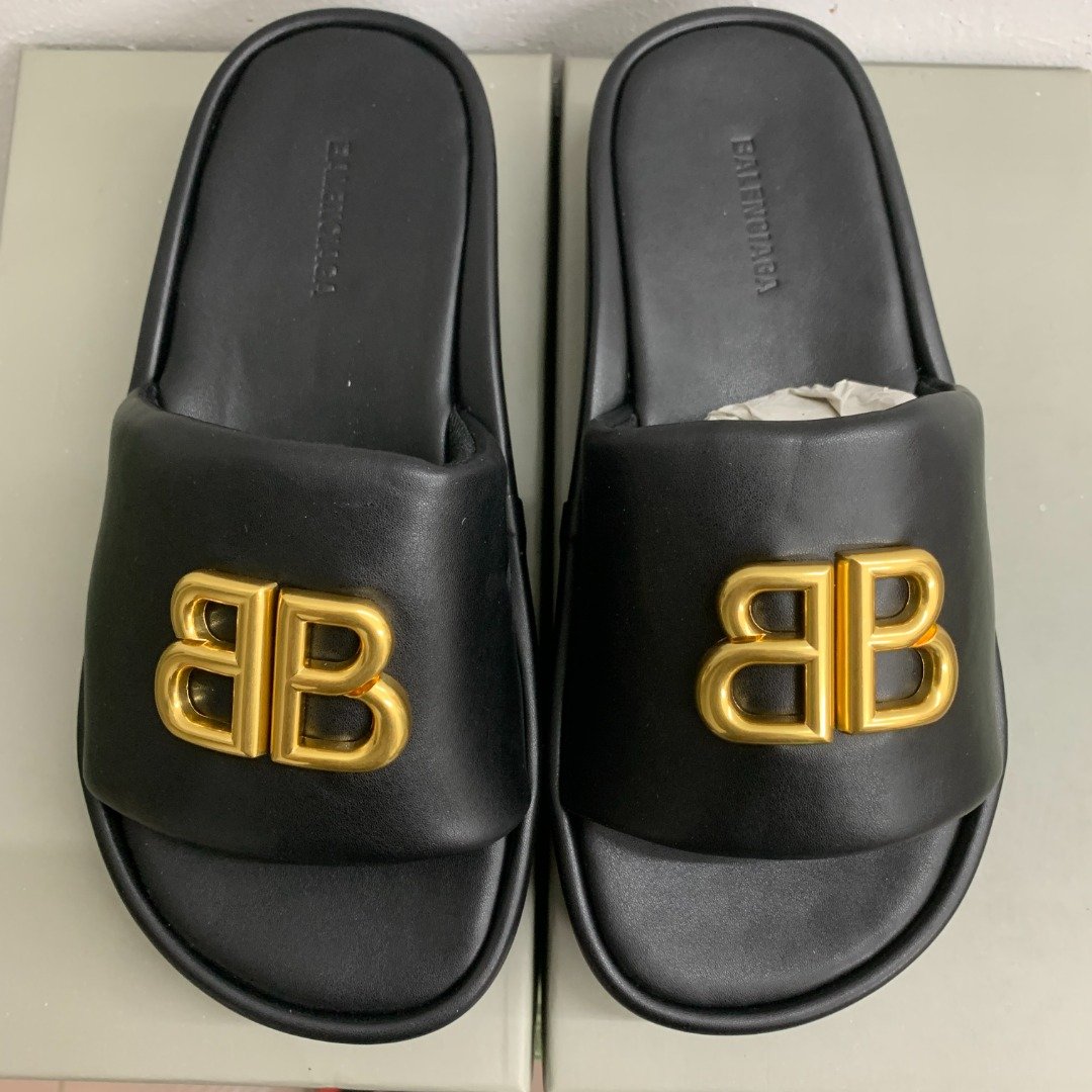 BAL Pool Slide Sandals Black Leather - Slides