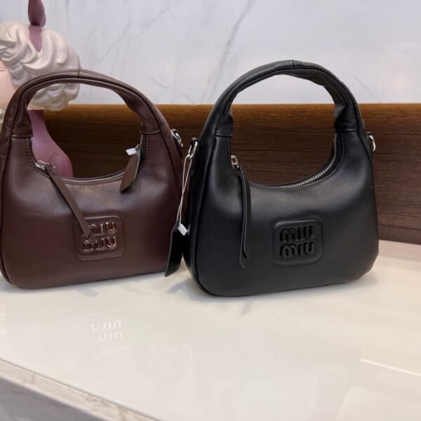 MIU Wander Matelassé Hobo Black/Brown Leather - Bag