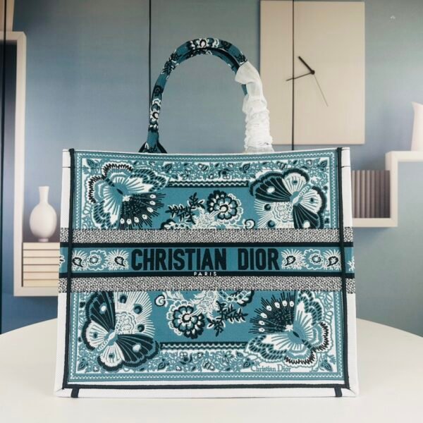 CD Book Tote Large Blue Embroidered Canvas - Bag