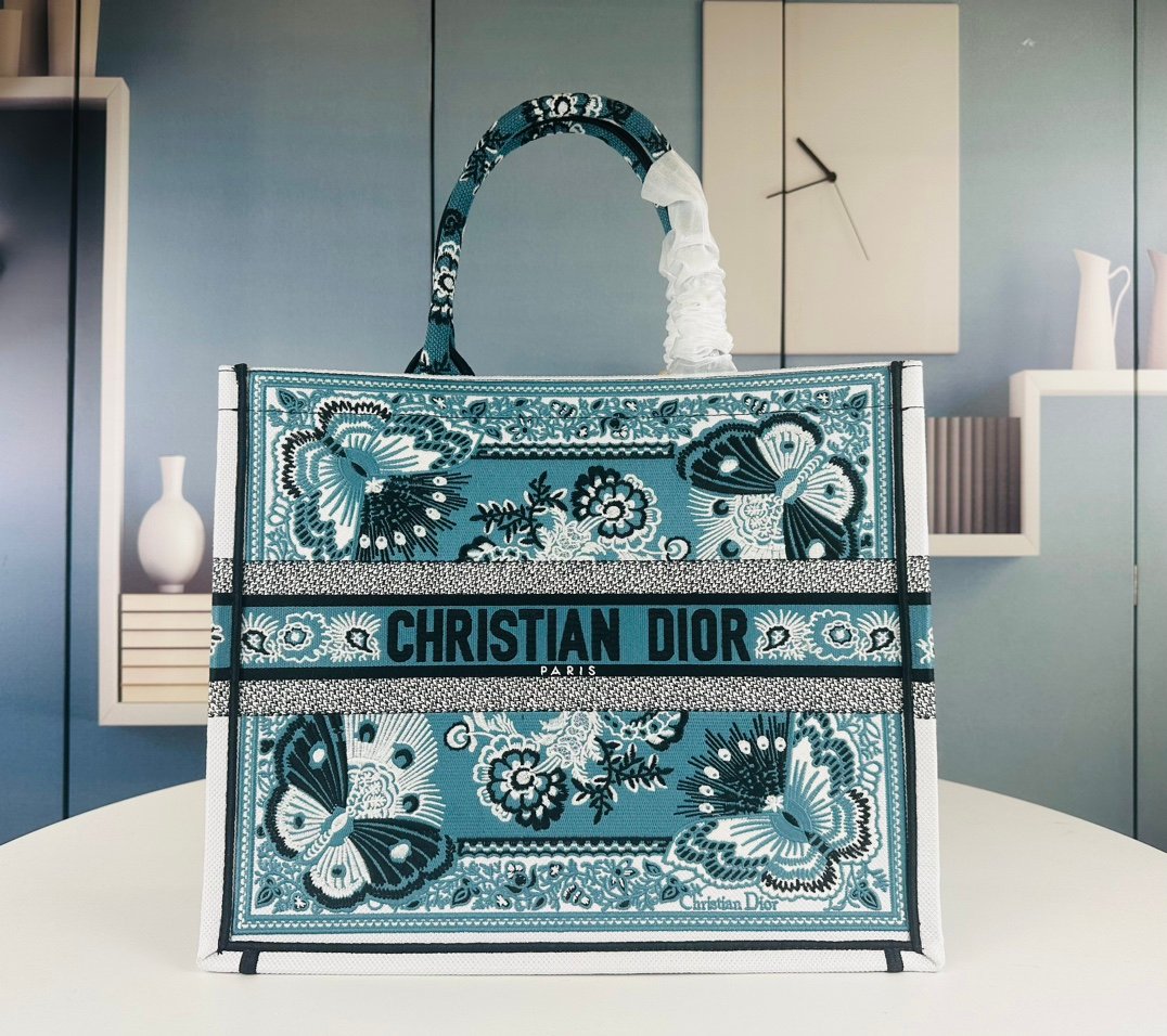 CD Book Tote Large Blue Embroidered Canvas - Bag