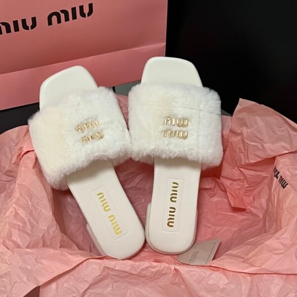 MIU Faux Fur Slides White - Slides