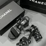 CC Rhinestone Logo Chunky Heel Sandals – Heels