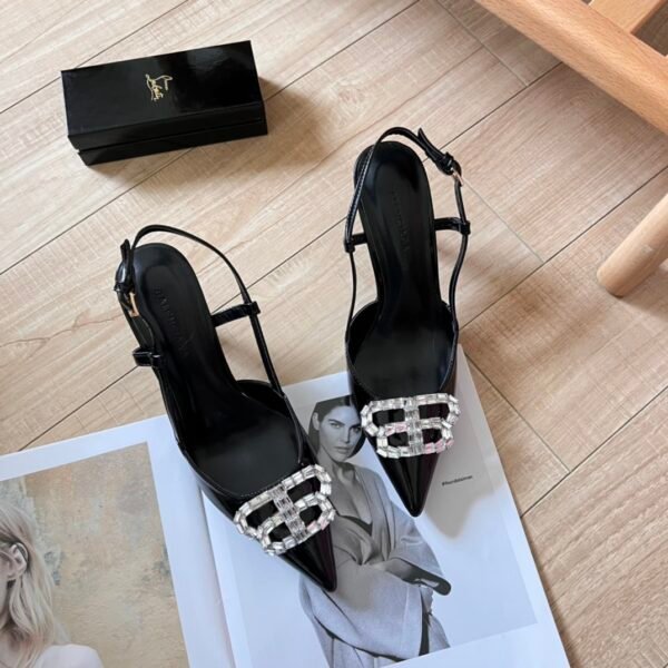 BAL BB Studded Buckle Pumps Black Leather - Heels