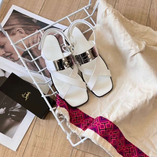 HM Kelly Buckle Sandals White Leather - Sandals