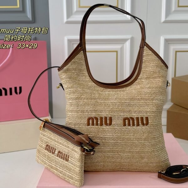 MIU Woven Raffia Tote Natural Raffia - Bag