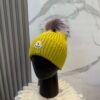 MCL Ribbed Wool Beanie with Fur Pom Pom Yellow - Hat