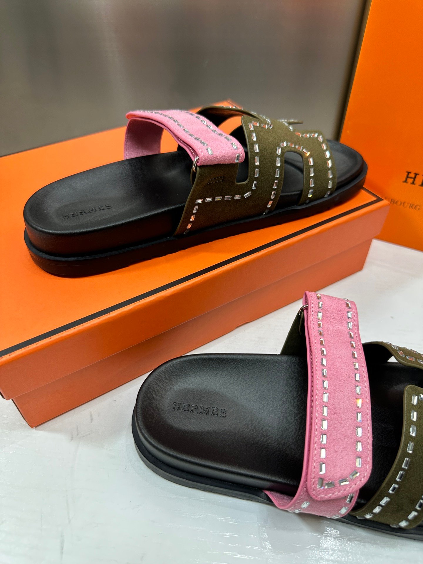 HM Chypre Sandals Pink/Olive Suede - Sandals - Image 4