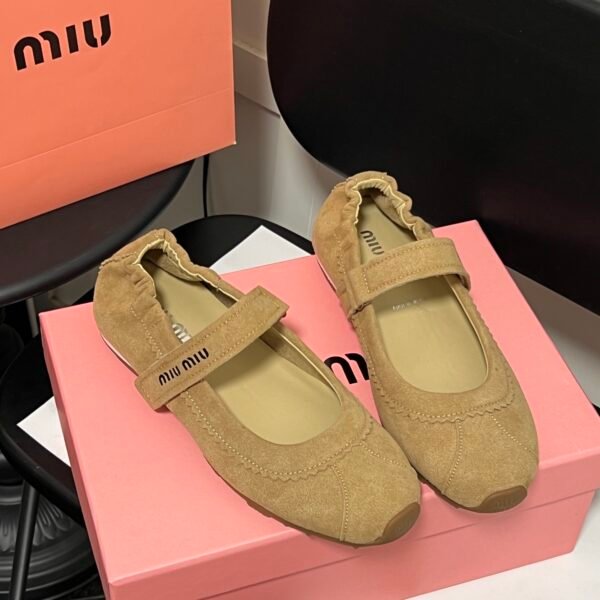 MIU One-Strap Ballerina Flats Beige Suede - Shoes