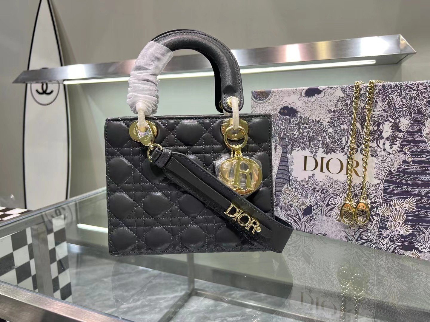 CD Lady CD Small Black Cannage Leather - Bag