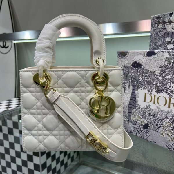 CD Lady CD Small White Cannage Leather - Bag