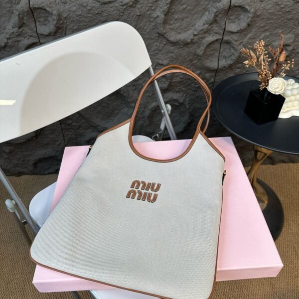 MIU Logo Canvas Tote Beige/Denim - Bag