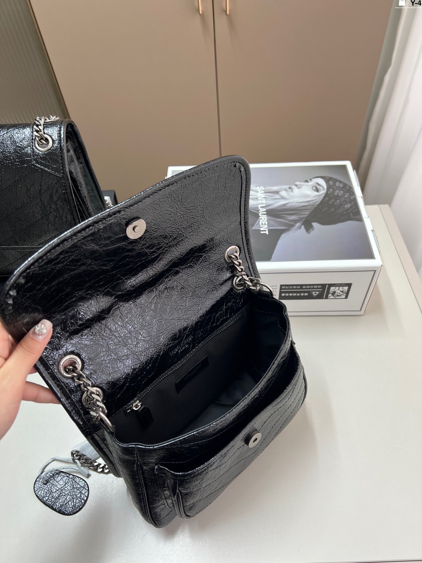 YSL Niki Medium Black Crinkled Leather - Bag - Image 9