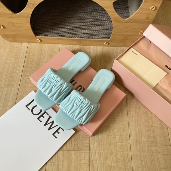 MIU Matelassé Nappa Leather Slides - Slides