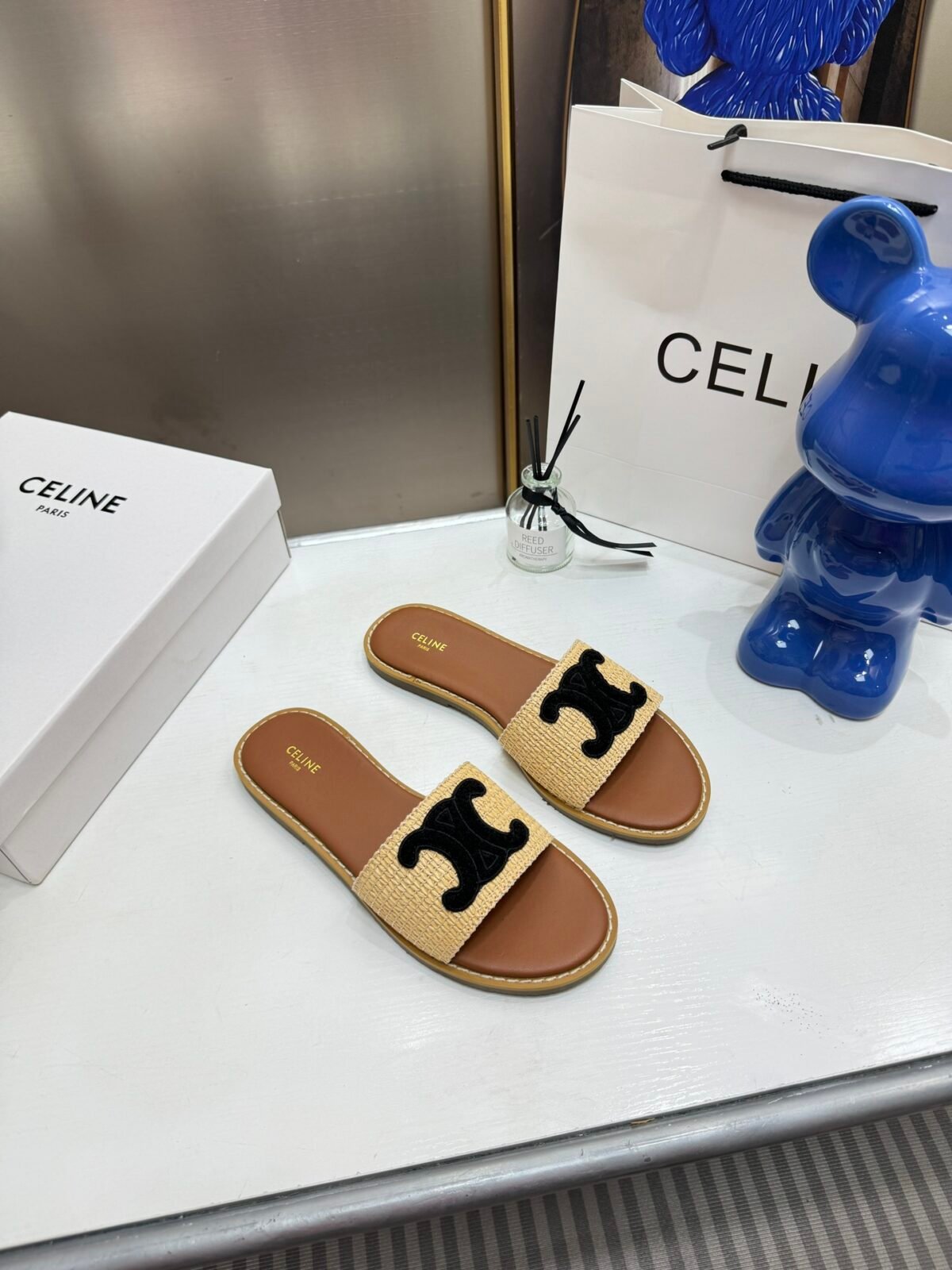 CEL Triomphe Raffia Slides – Slides — 2