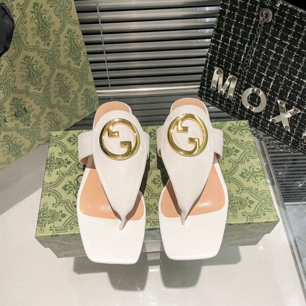GG Double G Thong Sandal White Leather - Sandals