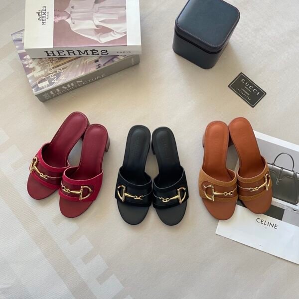 GG Horsebit Mid-Heel Slide Red, Black, Tan Leather - Heels