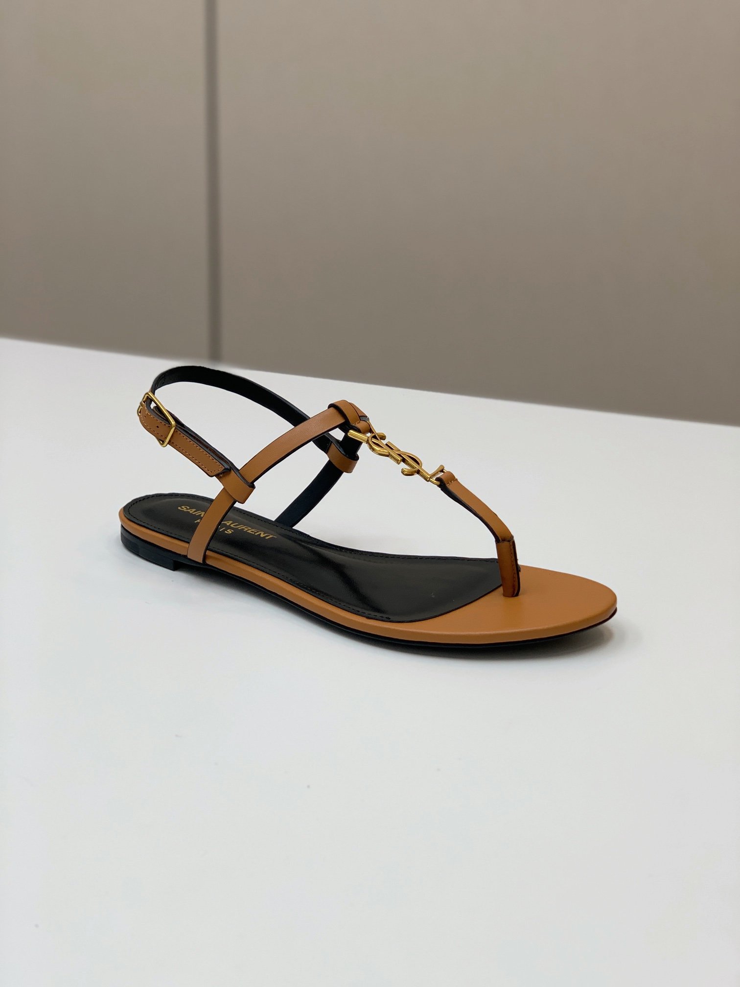 YSL Cassandra Flat Sandals Tan Leather - Sandals - Image 6