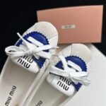 MIU Ballet Flats White/Blue Leather – Shoes