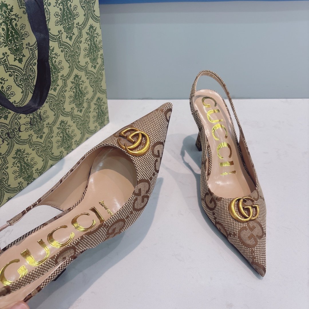 GG Double G Slingback Pump Beige GG Canvas - Heels - Image 7