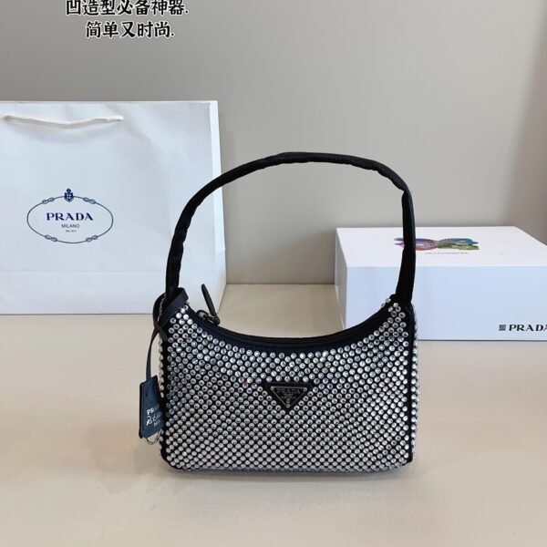 PR Cleo Crystal Black Satin with Crystals - Bag