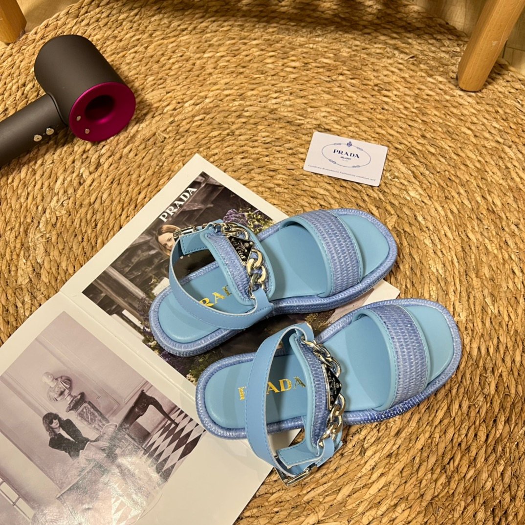 PR Raffia Sandals Blue - Sandals - Image 8