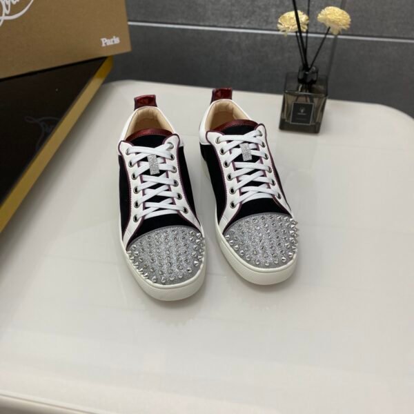 CL Louis Junior Spikes Black/Red Suede and Patent Leather - Sneakers