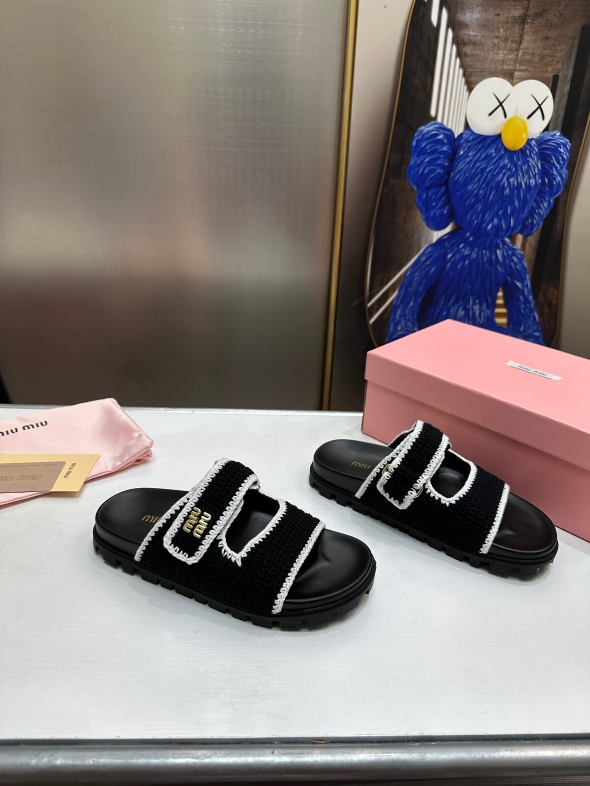 MIU Velcro Knitted Slides – Slides