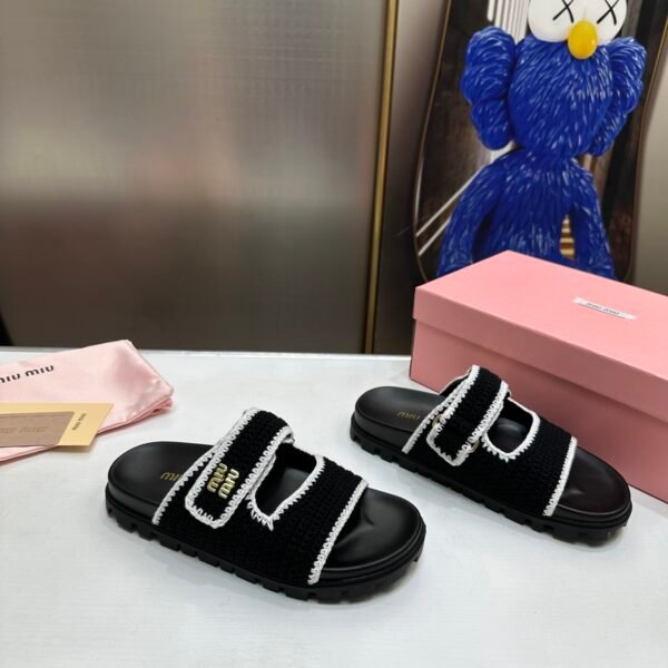 MIU Velcro Knitted Slides - Slides