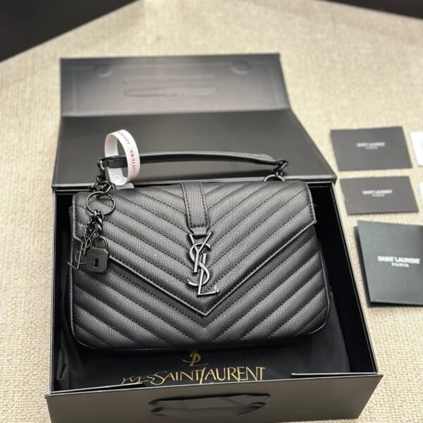 YSL Cassandra Top Handle Small Black Leather - Bag
