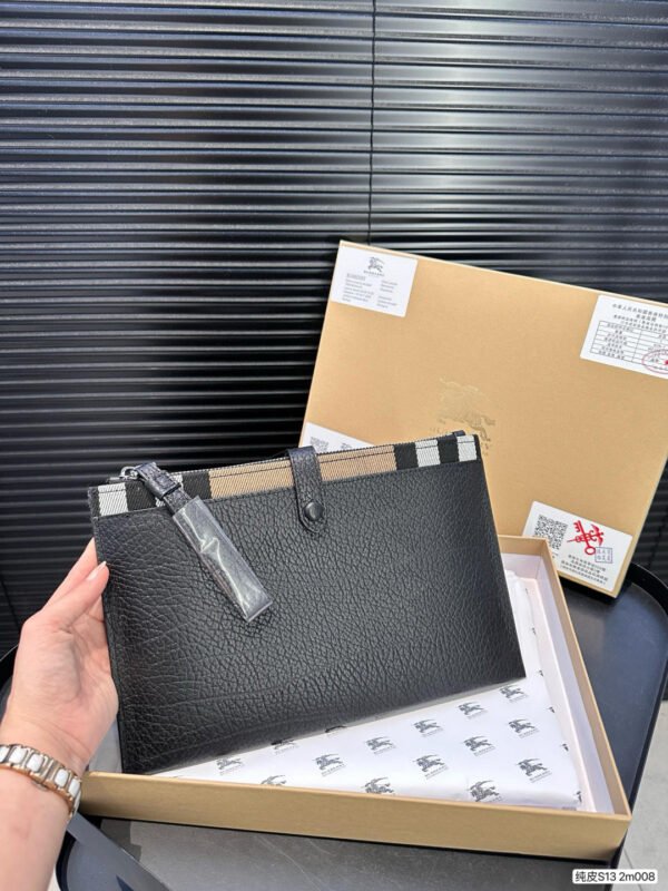 BBR Vintage Check and Leather Pouch Black Leather – Bag