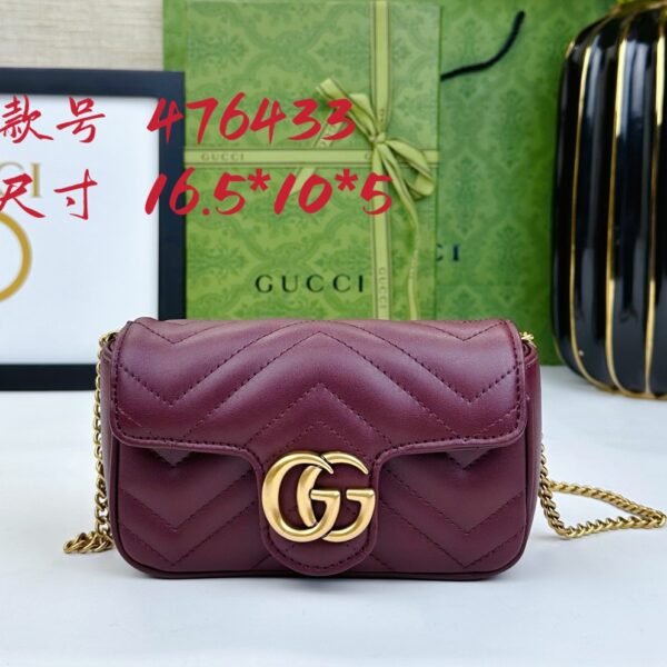 GG GG Marmont Matelassé Mini Burgundy Leather - Bag