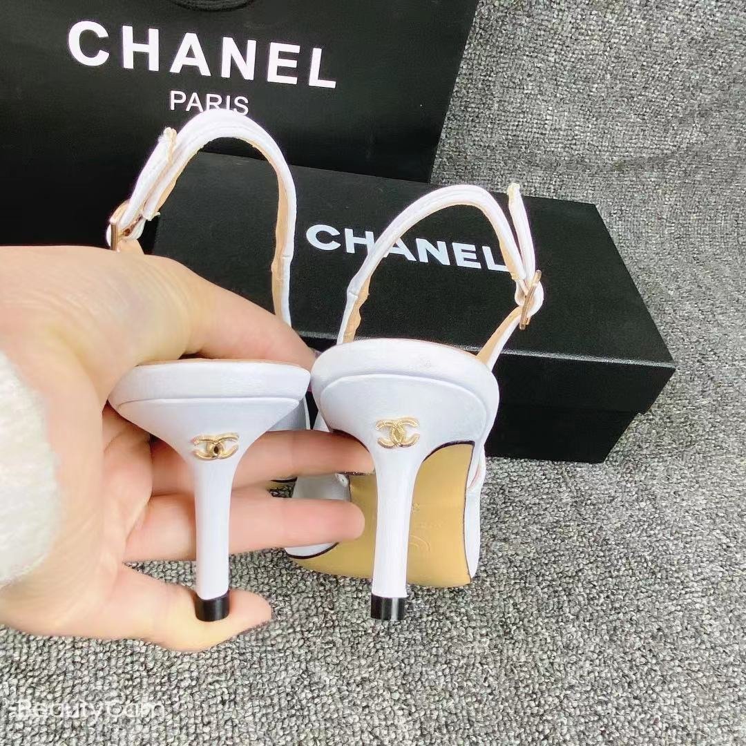 CC Slingback Pumps White/Black Leather - Heels - Image 4
