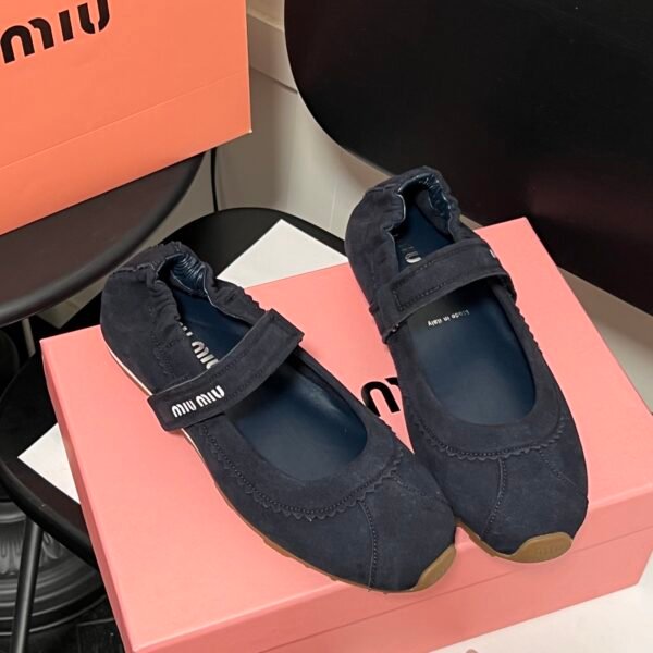 MIU Ballerina Flats Navy Suede - Shoes