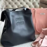 MIU Logo Tote 36cm Black Leather – Bag