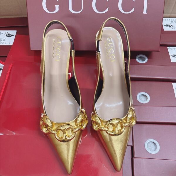 GG Double G Slingback Pump Gold Leather - Heels