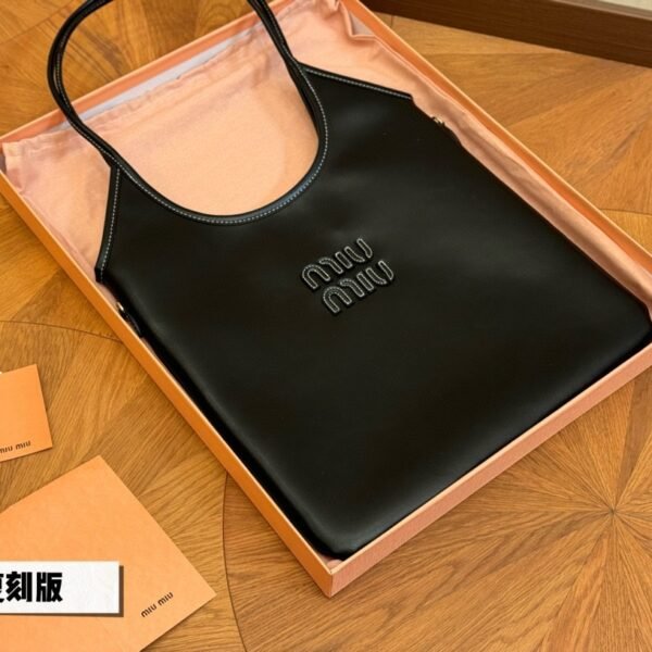MIU Logo Tote Black Leather - Bag