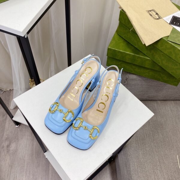 GG Horsebit Slingback Light Blue Leather - Heels