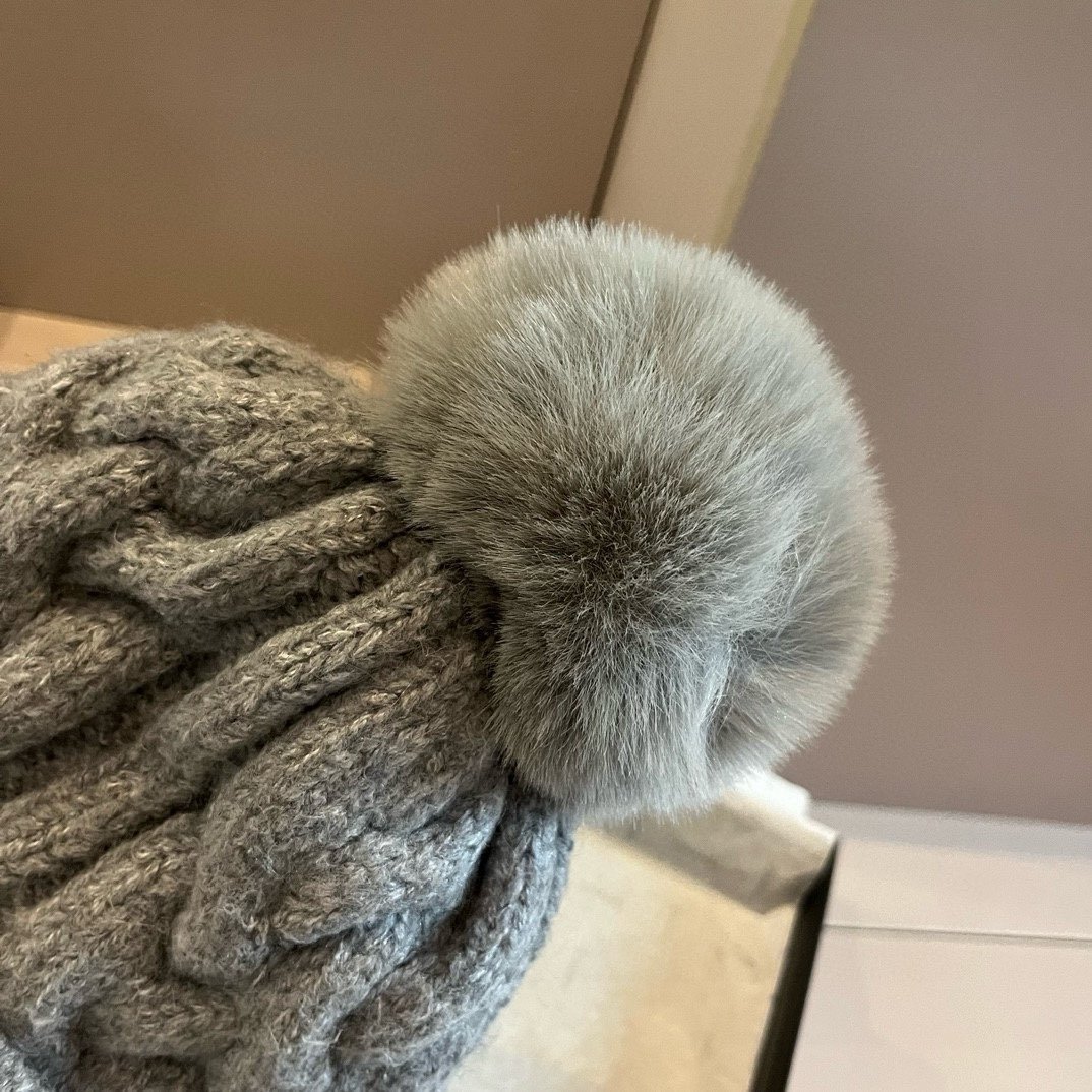MCL Cable Knit Pom Pom Beanie Grey Wool - Hat - Image 7