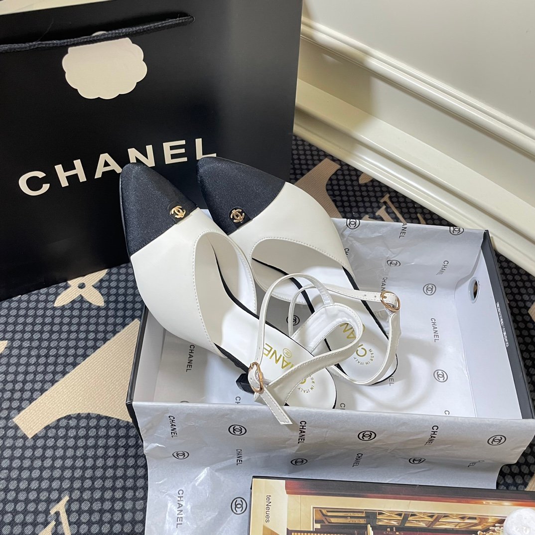 CC Slingback Pumps White/Black Leather - Heels - Image 7