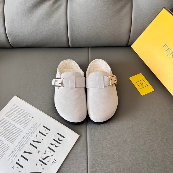 FD Shearling Buckle Clogs - Shoes