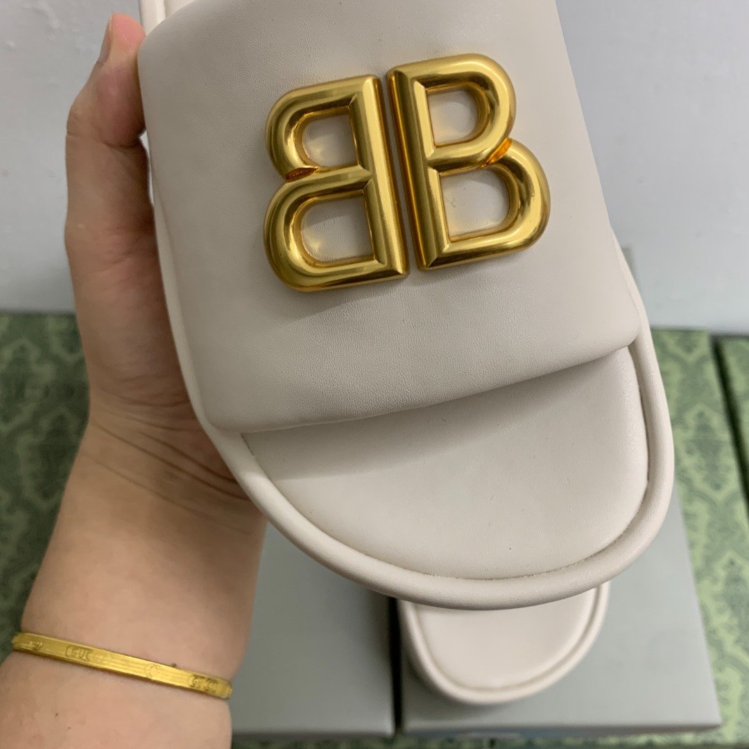BAL Pool Slide Sandals White/Gold - Slides - Image 4
