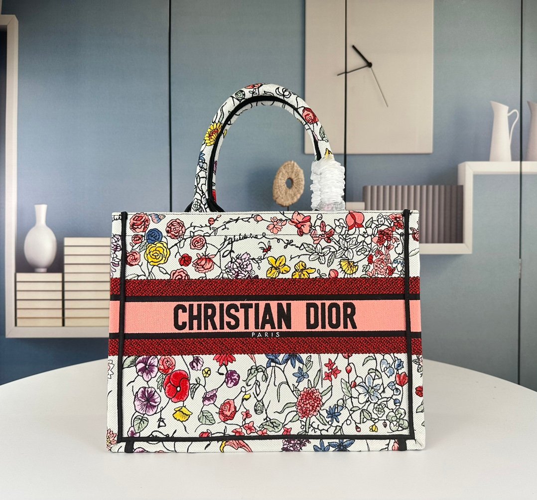CD Book Tote Multicolor Embroidered Canvas - Bag