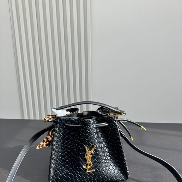 YSL Le Maillon Bucket Black Woven Leather - Bag