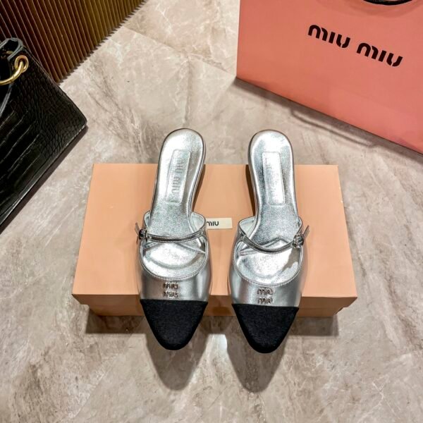 MIU Crystal Embellished Pointed Toe Mules - Heels