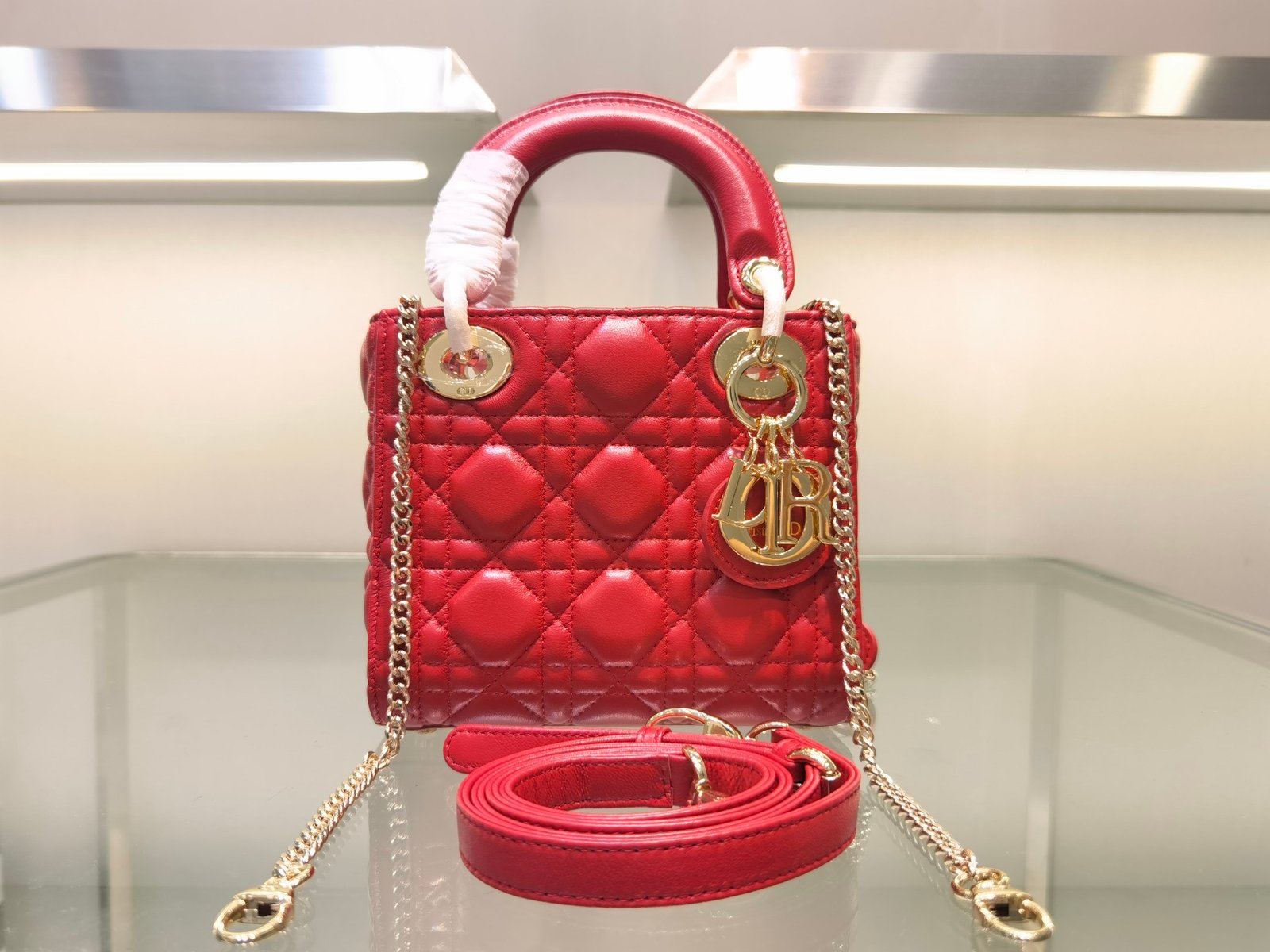 CD Lady CD Mini Red Cannage Leather - Bag