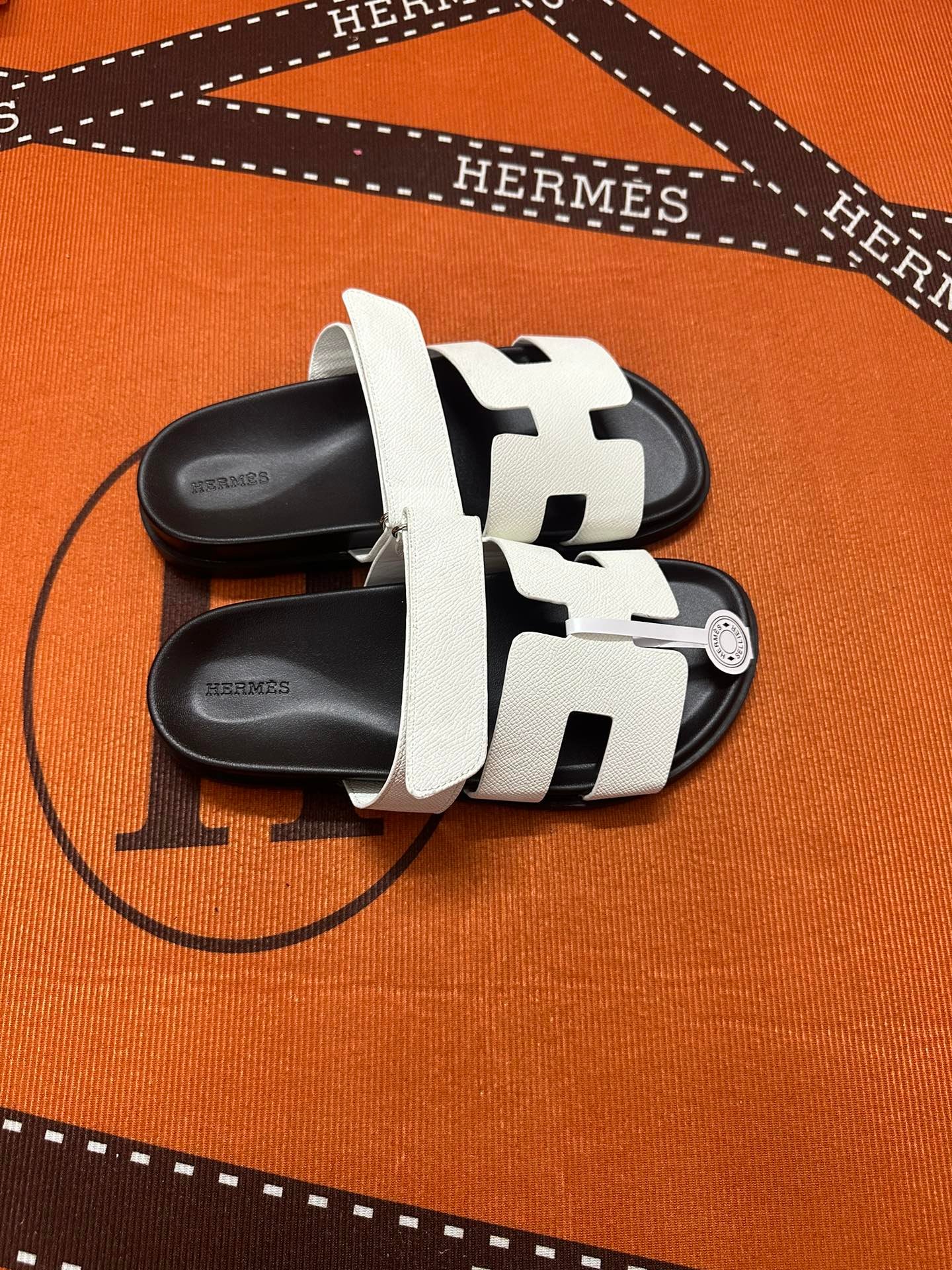 HM Izmir Sandals White/Black Leather - Sandals - Image 3