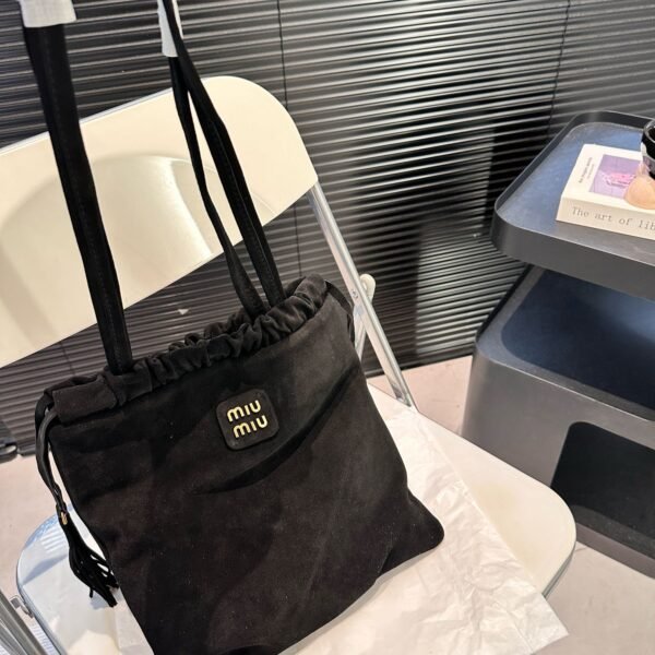 MIU Drawstring Bag Black Suede - Bag