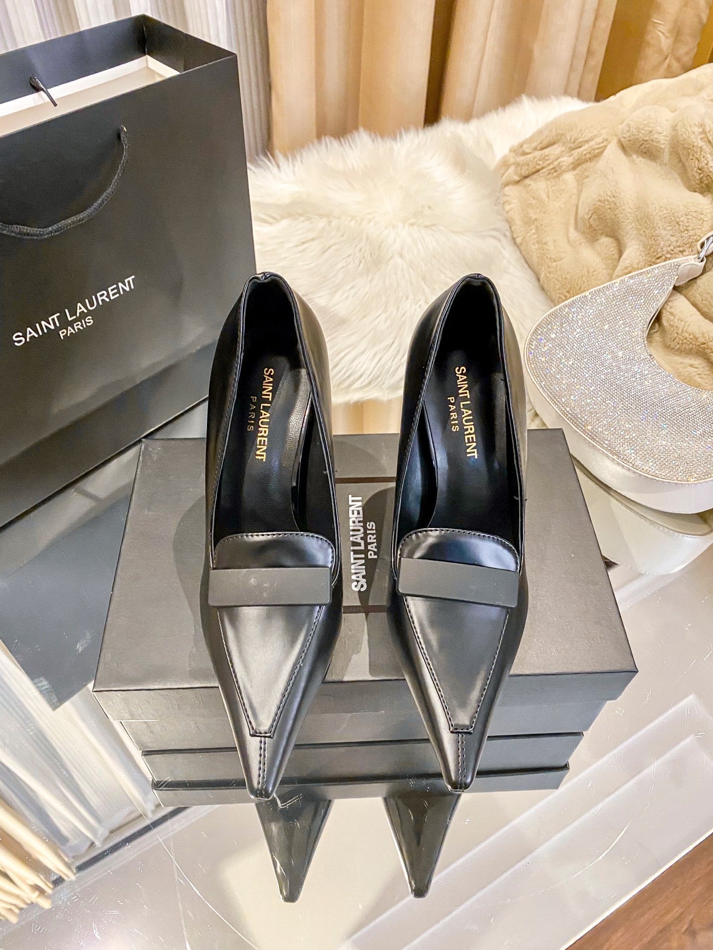 YSL New Retro Loafer Pumps Black Leather - Heels