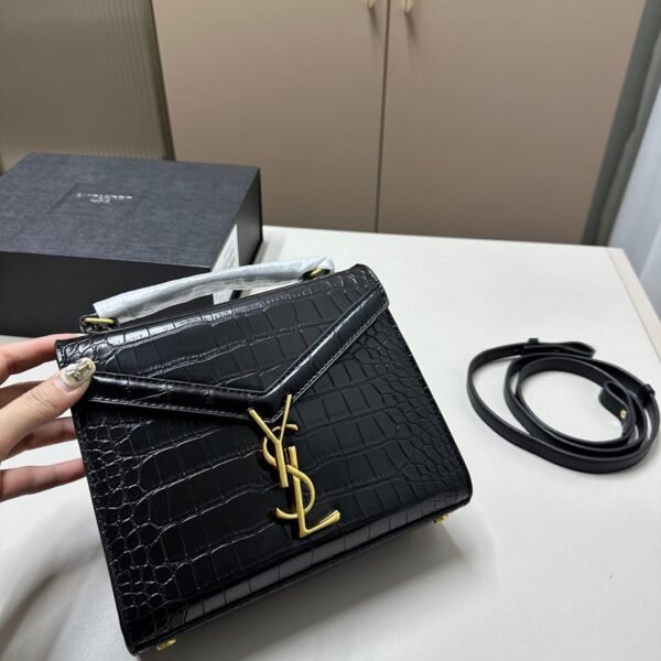 YSL Cassandra Small Black Croc Embossed Leather - Bag
