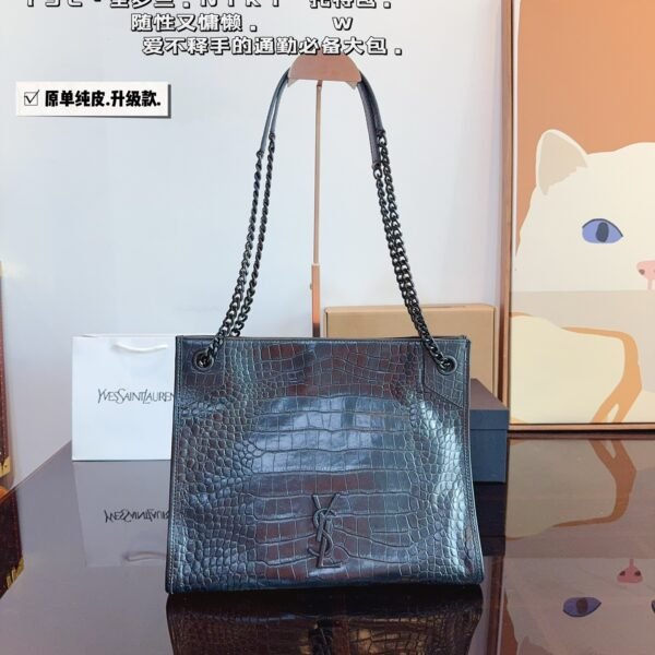 YSL Niki Large Black Croc Embossed Leather - Bag